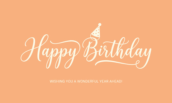 Happy birthday greeting card design with elegant script font on peach background