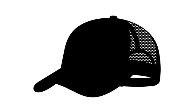 Black Trucker Hat Vector Flat Illustration Isolated on White Background