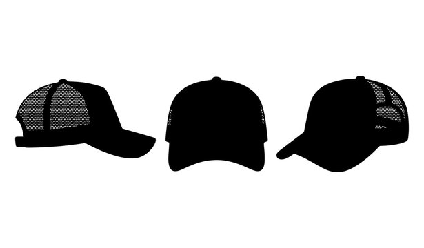 Black Trucker Hat Flat Vector Design with Mesh Snapback Cap Illustration