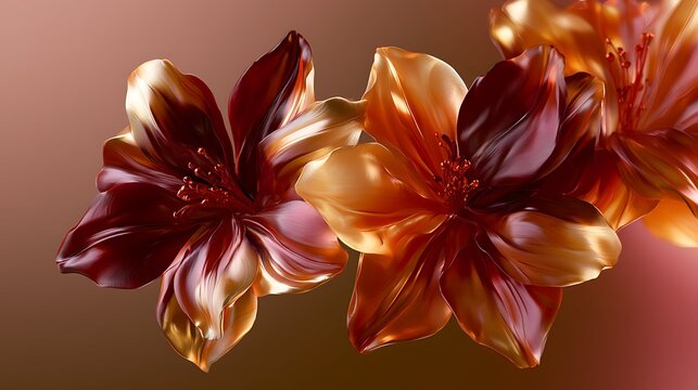 Elegant 3D floral bouquet with metallic and satin petals flowers in autumn tones