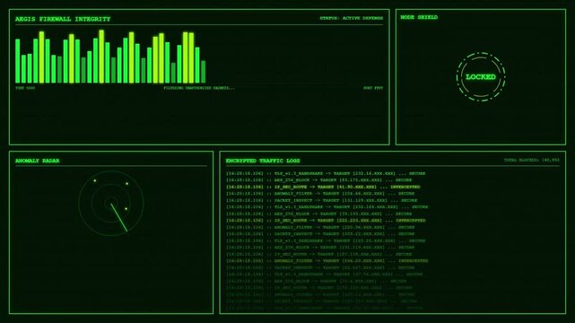 Firewall Security Dashboard Encrypted Network Traffic Monitoring Cyber Defense System Animation.