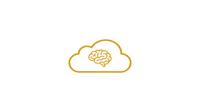 Cloud AI Brain Intelligence Computing Machine Learning Gold Yellow Outline Vector Icon