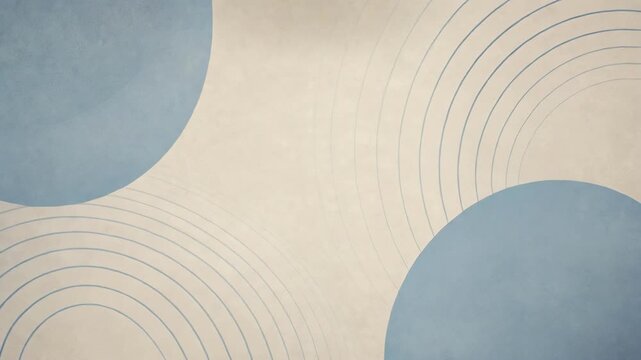 Abstract beige background with blue concentric circular patterns and shapes
