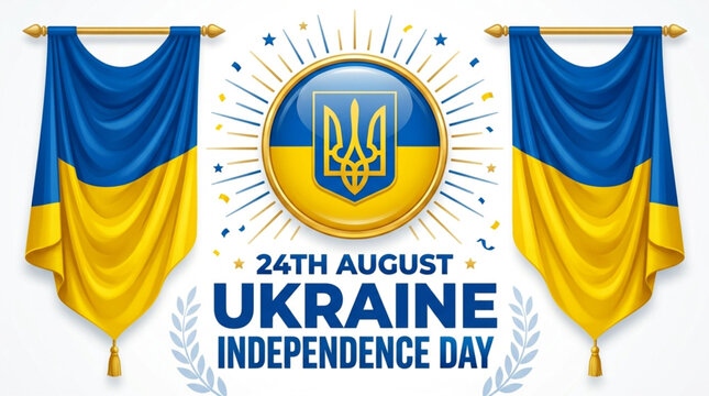 Ukraine Independence Day Celebration Poster with National Symbols