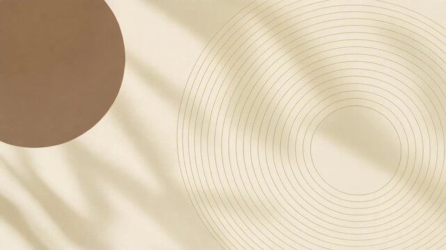 Minimalist beige background with gold circular shapes and concentric rings