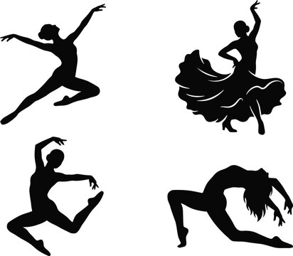 Set of Female Dance Silhouette Poses Collection Isolated on White Background Vector IllustrationSet of Female Dance Silhouette Poses Collection Vector Illustration