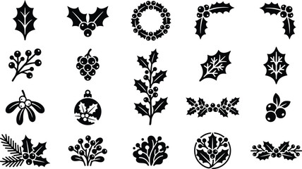 Holiday holly leaf and berry vector illustrations © SaadKamal
