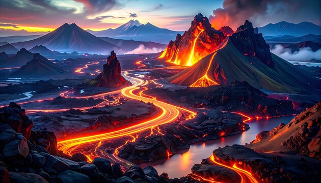 Volcanic Landscape with Lava Flow.
