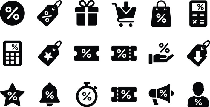 Flat discount sale icons set