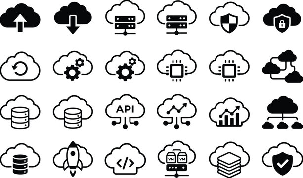 Modern cloud computing icons set collection