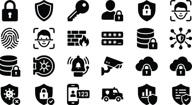 Flat icons set of cybersecurity and digital protection