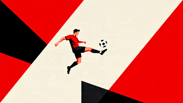 Bauhaus style graphic of football player kicking ball