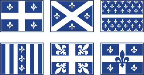 Quebec Flag and Fleur de lis Icon Set with Blue and White Canadian Province Emblem Symbols for Heritage Websites Education Travel and Vector Designs © Rashidul