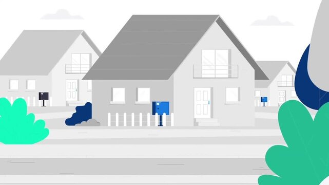Man Retrieving Package from Residential Smart Mailbox &ndash; Contactless Parcel Delivery Animation