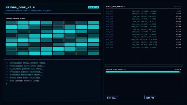 Artificial Intelligence Neural Network Quantum Computing Core Processing Animation.
