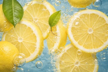 Obraz premium Fresh lemon slices in water