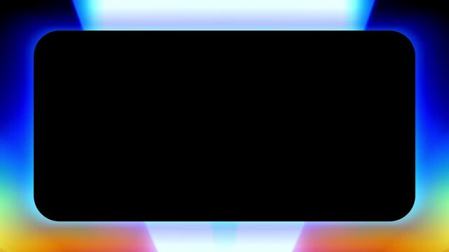 A soft blue toned rainbow glowing light frame surrounds an empty black rectangle creating a vivid decorative border effect on a plain black background