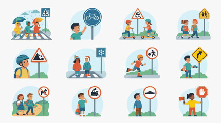 Fototapeta premium Street Safety Traffic Signs and Pedestrian Scenes.