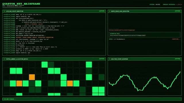 Hacking Terminal Brute Force Exploit Code Execution Cyber Attack Animation.