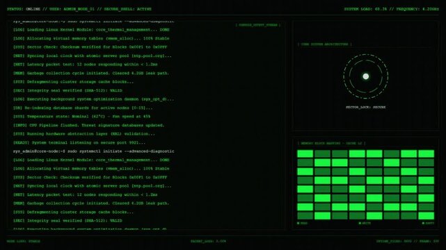 Linux Server Admin Console System Diagnostics Memory Monitoring Animation.