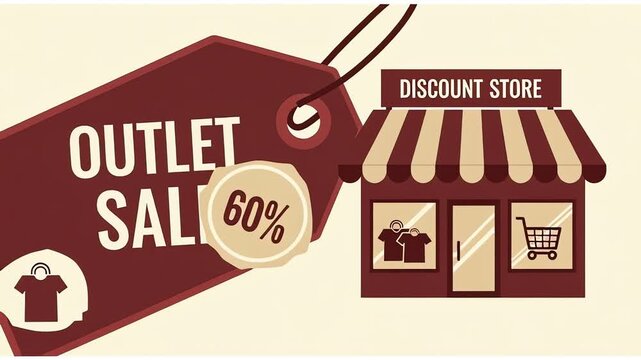 Outlet sale promotion animation featuring discount store storefront