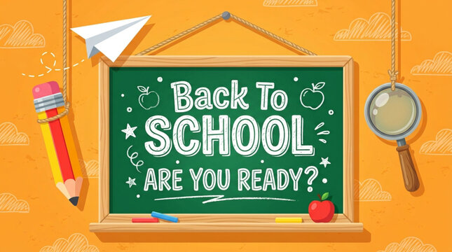 Back to school vector illustration with chalkboard and supplies
