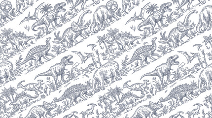 Vintage dinosaur sketch seamless pattern with prehistoric creatures © mirzal