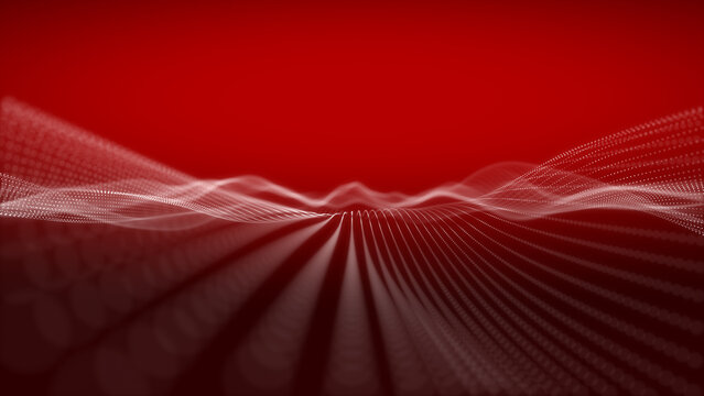 particles wave on red background abstract wallpaper, screen saver. 