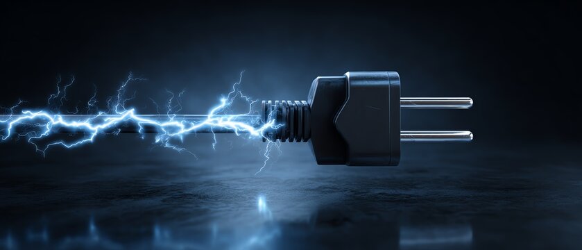 Electric plug generating powerful lightning bolt.
