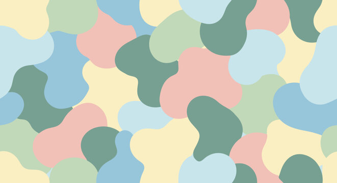 Playful Pastel Camouflage Organic Shape Seamless Pattern