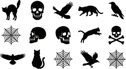 Fototapeta premium Halloween silhouette icons set