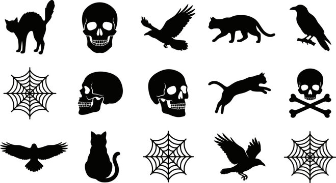 Halloween silhouette icons set