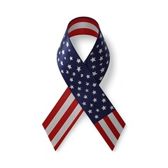 Obraz premium Hanging American flag ribbon, patriotic symbol isolated on white background