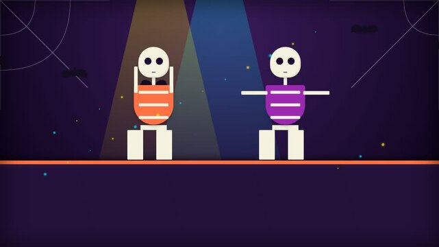 Animated Skeletons Dancing on Stage for Halloween Celebration.