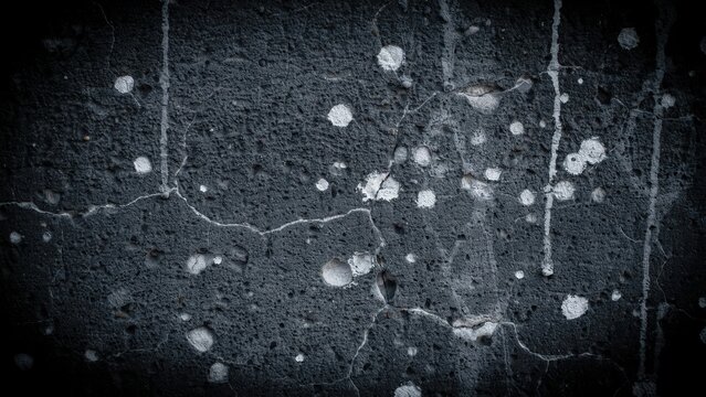 Dark grey concrete wall surface with white paint splatter texture