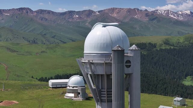 An observatory on the picturesque Asy Plateau near the city of Almaty in southeastern Kazakhstan on a summer day.