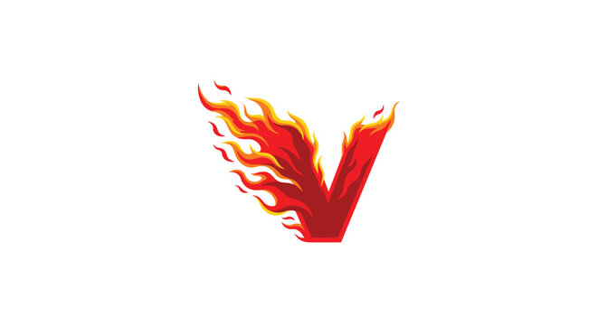 Dynamic and powerful logo featuring the letter V engulfed in vibrant red and yellow fire flames representing speed or energy.