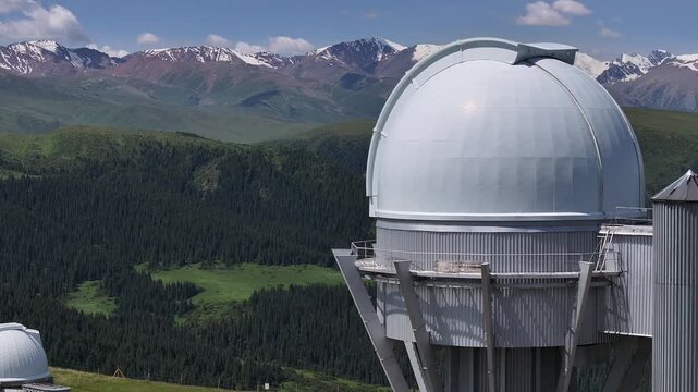 An observatory on the picturesque Asy Plateau near the city of Almaty in southeastern Kazakhstan on a summer day.