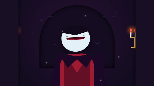 Animated Vampire Character Looping Motion Graphic in Minimalist Flat Vector Style.