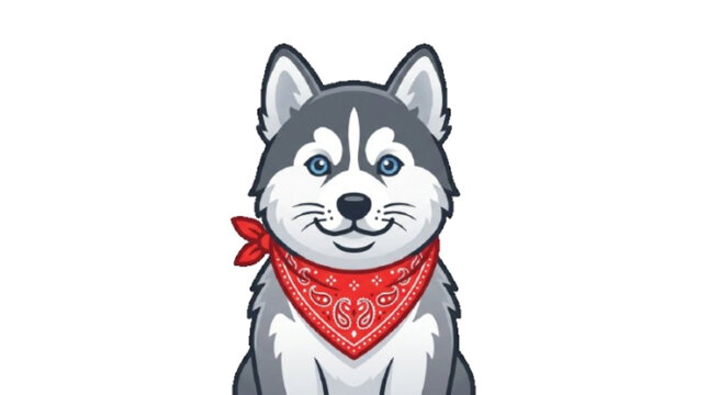 husky puppy wearing a bandana vector icon, white background

