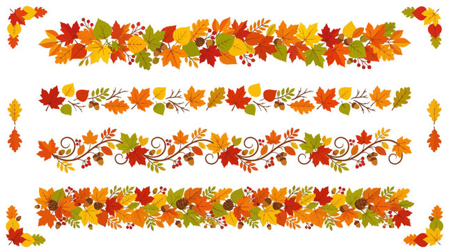 Autumn leaves and berries create decorative borders and swag.