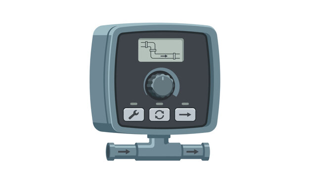 A digital pressure controller device with buttons and dial is shown.