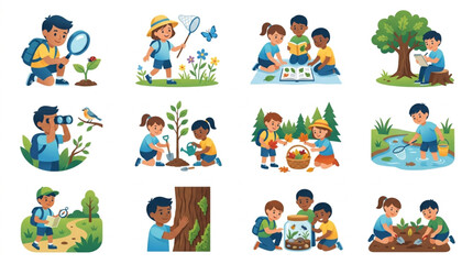 Fototapeta premium Children Exploring Nature and Science Outdoors.
