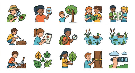 Children Engaged in Nature Exploration and Science Activities.