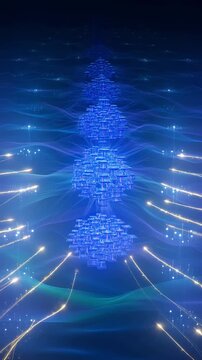 Abstract Digital Light Network Futuristic Geometric Data Flow Streams of Blue Energy and Technology