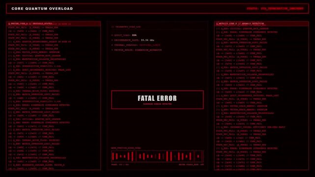 Quantum Core Overload Fatal Error Qubit System Failure Animation.