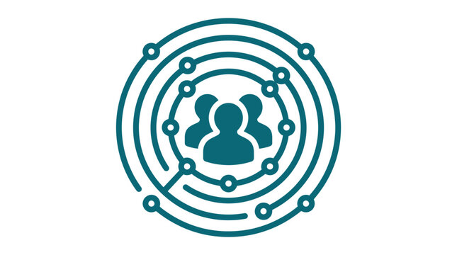 Customer centricity icon with people in orbital rings.