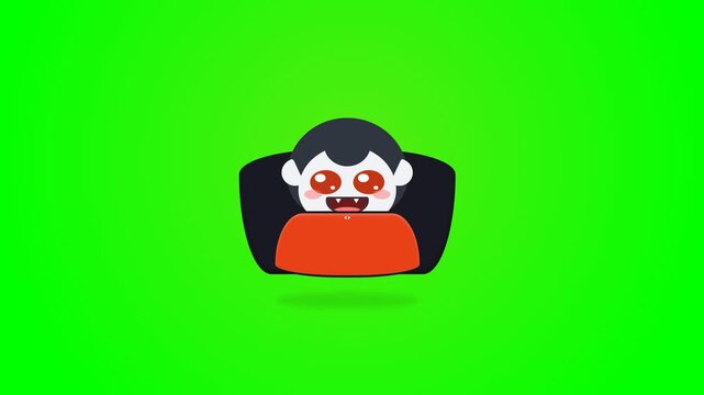 Cute Cartoon Vampire Character Animation on Green Screen Background.