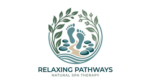 Relaxing spa therapy logo with foot massage.