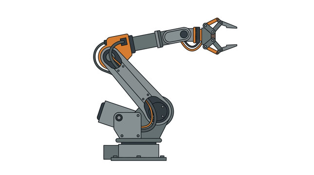 Robotic arm lifts machinery parts in a factory setting with technology